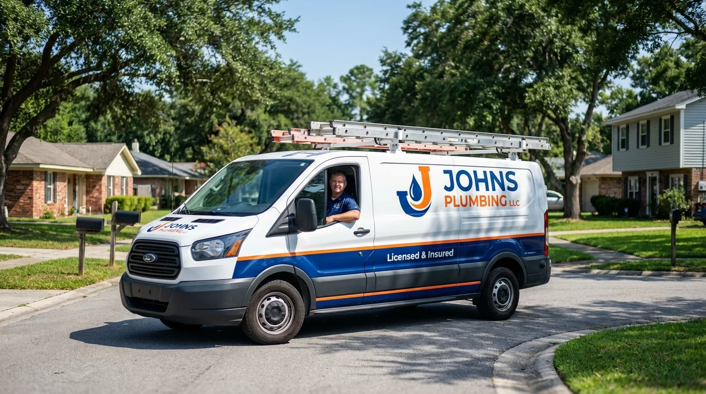 Johns Plumbing LLC service van in Van Meter, IA