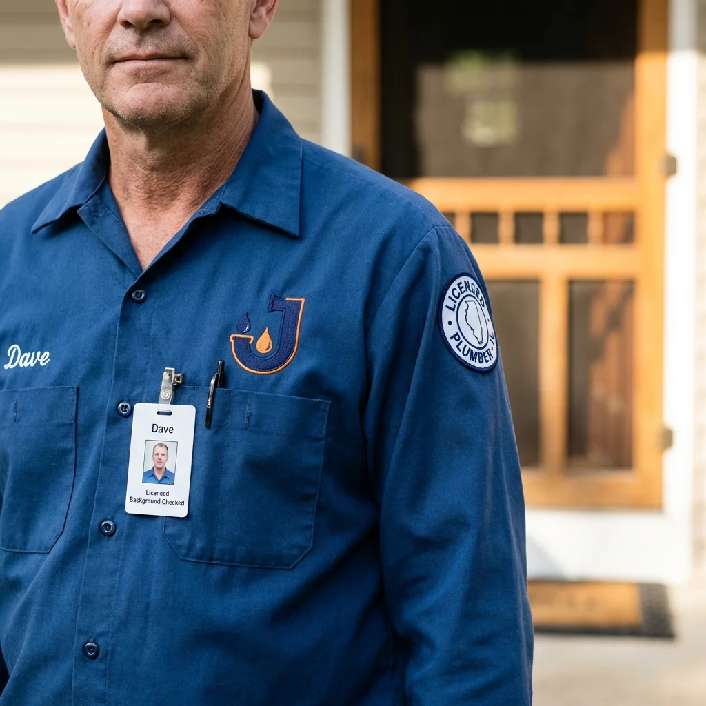 Licensed plumber showing ID badge in Van Meter, IA