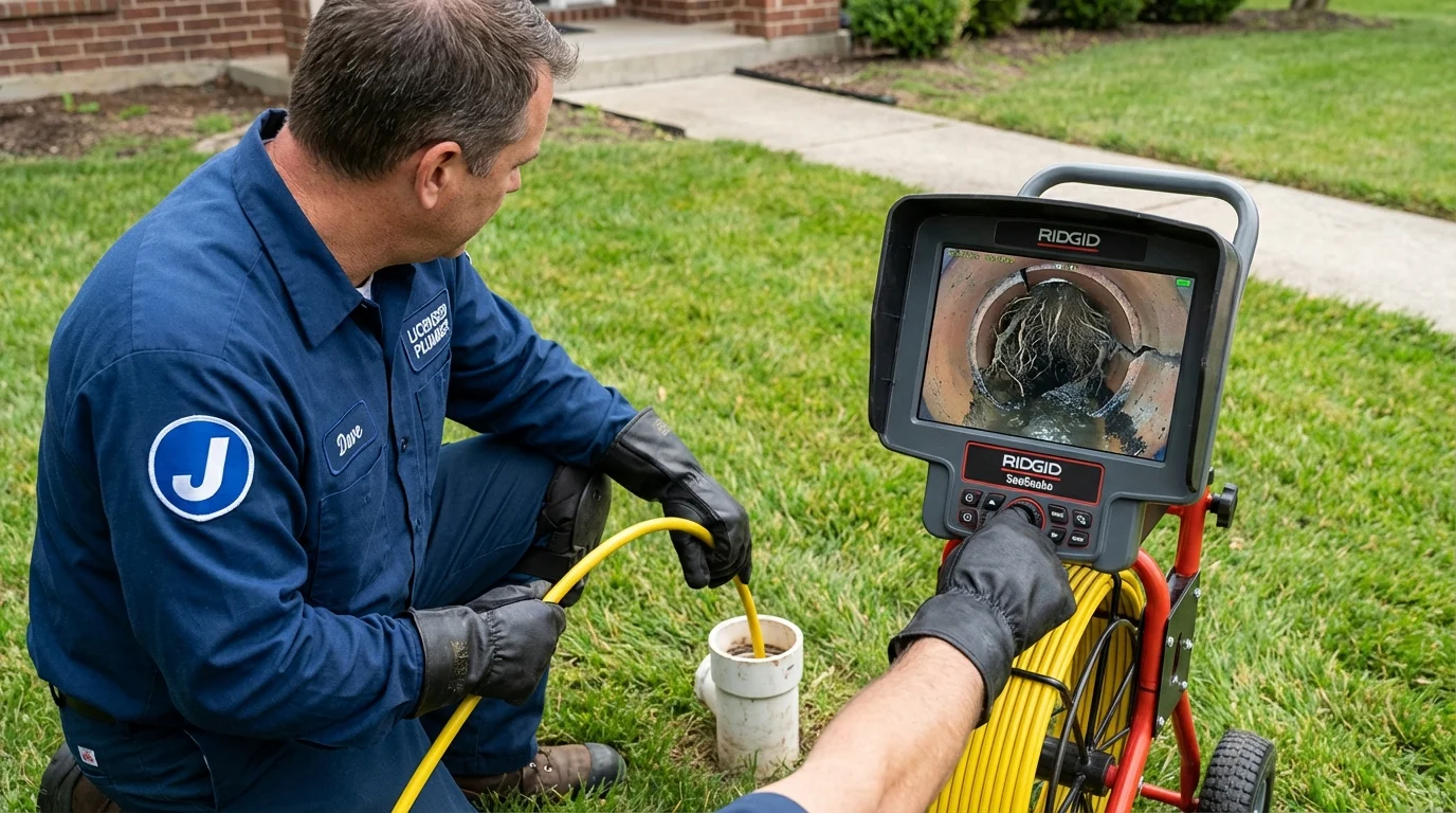 Sewer camera inspection being performed by Johns Plumbing LLC in Van Meter